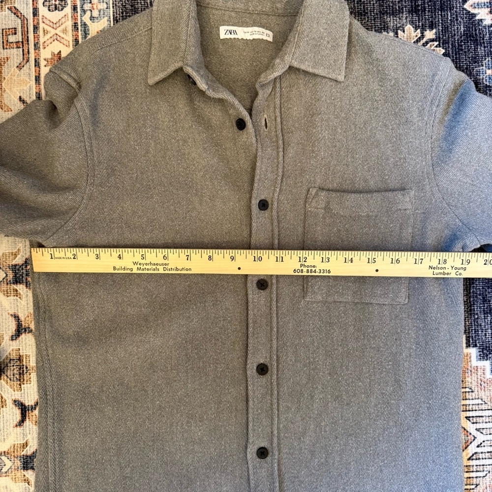 Zara Men’s Gray 100% Cotton Herringbone Shacket Sweater Button Down Size Medium - Picture 11 of 14